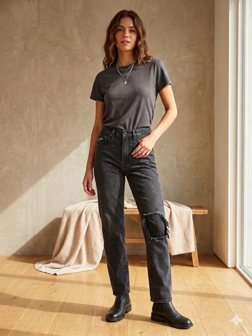 Pistola Cassie Super High Rise Straight Jeans Night Shade Black Button Fly 26